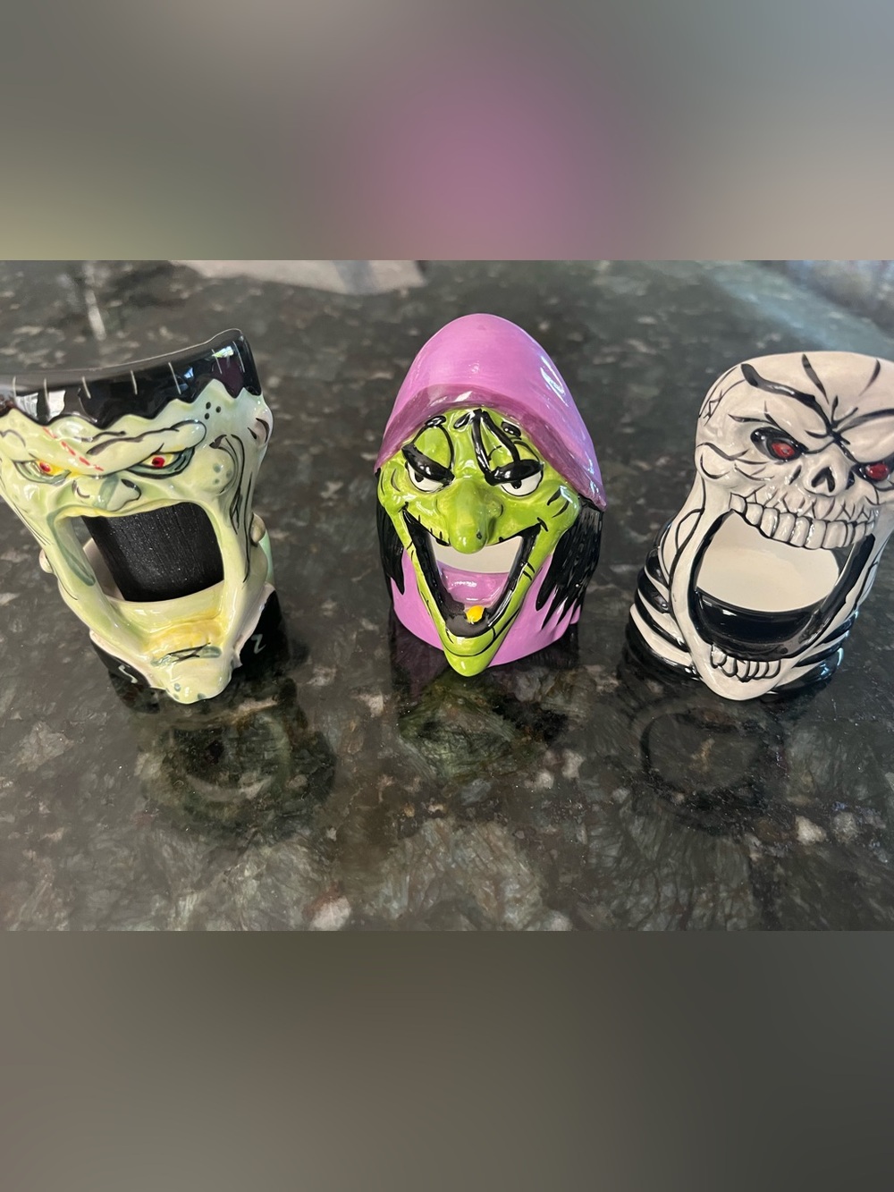 Briarwood Home Halloween Tea candle holders. Witch. skeleton.Frankenstein.